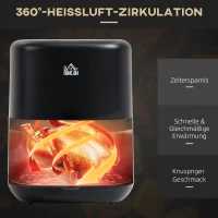 HOMCOM Heißluftfritteuse 3 L 1300W mit 12 Menüs LED-Display Antihaftbeschichteter Korb für gesundes ölfreies fettarmes Kochen Schwarz 29,5 x 23,8 x 30,3 cm(m-7)