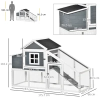 PawHut Chicken Coop, Rabbit Hutch, Hen House, Wooden Poultry Habitat with Outdoor Run, Nesting Box, Slide Out Tray, Lockable Doors, Ramp, Window, 176 x 66 x 110cm, White(m-3)