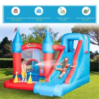 Outsunny opblaasbaar springkasteel voor 4 kinderen waterglijbaan met draagtas(m-5)