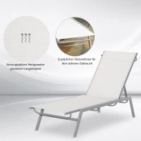 Outsunny Tuinligstoel 5-traps rugleuning metaal crème wit 170 x 58 x 97 cm(m-6)
