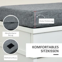 HOMCOM Schuhregal, Schuhbank mit Kissen und 2 Kipper, Schuhkipper, Schuhtruhe, MDF, Polyester, Schaumstoff, Weiß+Grau, 104 x 24 x 55 cm(m-6)