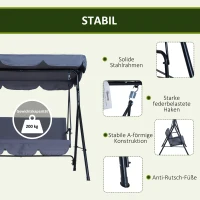 Outsunny® hollywoodschommel tuinschommel 3-zits schommelbank met dak staal 172 x 110 x 152 cm grijs(m-5)