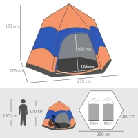 Outsunny Quick-Up Waterdicht Maken Tent - Dubbelwandige Familie Tent voor 4-6 Personen, Snel Op Te Zetten(m-3)