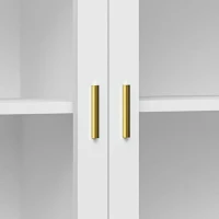 HOMCOM Aparador de Comedor con 2 Puertas de Cristal 3 Cajones y Patas de Madera de Caucho para Cocina Salón 160x40x80 cm Blanco(m-9)