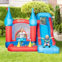 Outsunny opblaasbaar springkasteel voor 4 kinderen waterglijbaan met draagtas(m-2)