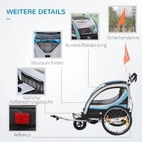 HOMCOM przyczepa dziecięca, wózek, 5-punktowy pas bezpieczeństwa, sprzęgło uniwersalne, stalowe, niebieskie, 142 x 75 x 101 cm(m-7)