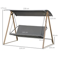 Outsunny Balansoar cu 3 locuri, balansoar de gradina cu baldachin reglabil, scaun cu perne si cadru din otel rezistent la intemperii pentru terasa, curte(m-3)