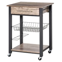 HOMCOM keukenwagen servicewagen serveerwagen met plank lade wijnrek spaanplaat metaal grijs eiken 60 x 50 x 84,5 cm(m-11)