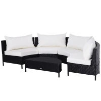Outsunny Canapea de Extern in PE Rattan Negru cu Perna Alb , Set 5 Bucati cu Masuta(m-1)
