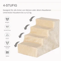 PawHut Hundetreppe 4-stufig, 35 cm Katzentreppe für Bett und Sofa, Haustiertreppe für Hunde und Katzen bis 5 kg, Plüschoptik, Beige(m-5)