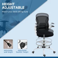 Vinsetto Scaun ergonomic inalt pentru birou, pentru stat in picioare, cotiere rabatabile, suport lombar, inaltime reglabila, negru(m-4)