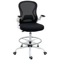 Vinsetto Scaun ergonomic inalt pentru birou, pentru stat in picioare, cotiere rabatabile, suport lombar, inaltime reglabila, negru(m-1)
