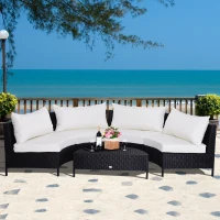 Outsunny Canapea de Extern in PE Rattan Negru cu Perna Alb , Set 5 Bucati cu Masuta(m-2)