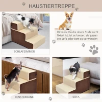 PawHut Hondentrap 3 treden kattentrap huisdierentrap huisdier pluche beige(m-4)