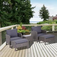 Outsunny Set Mobilier pentru Extern Canapea cu Pouf si Masuta in PE Rattan cu Perne Gri(m-2)