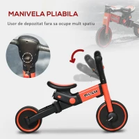 HOMCOM Tricicleta 4 in 1 pentru copii, tricicleta pentru copii cu maner de impingere reglabil, suport pentru picioare detasabil pentru 18-48 de luni, rosu(m-8)