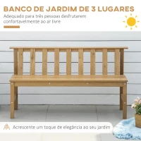 Outsunny Banco de Jardim de 3 Lugares Banco de Exterior de Madeira com Encosto de Ripas 144x60x77 cm Madeira(m-4)
