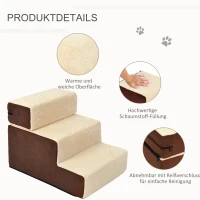 PawHut Hondentrap 3 treden kattentrap huisdierentrap huisdier pluche beige(m-5)