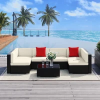 Outsunny set mobilier de exterior din ratan, 7 piese, maro(m-10)