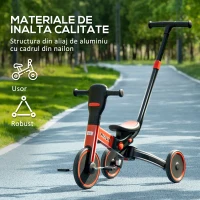 HOMCOM Tricicleta 4 in 1 pentru copii, tricicleta pentru copii cu maner de impingere reglabil, suport pentru picioare detasabil pentru 18-48 de luni, rosu(m-7)