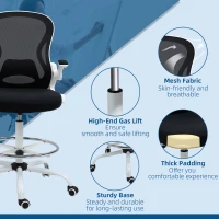 Vinsetto Scaun ergonomic inalt pentru birou, pentru stat in picioare, cotiere rabatabile, suport lombar, inaltime reglabila, negru(m-9)