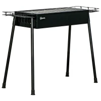 Outsunny Barbecue a Carvão com 2 Grelhas de Aço Inoxidável Portátil com 2 Prateleiras para Temperos com Ganchos 77x30x70 cm Preto(m-10)