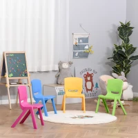 HOMCOM Sillas Apilables para Niños Juego de 4 Sillas de Aprendizaje para Interiores y Exteriores Escuela Hogar Jardín de PP Carga Máx. 30kg 36x38x56,5 cm Multicolor(m-2)