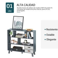 HOMCOM Estantería Librería con 6 Compartimentos y 2 Cajones Mueble Auxiliar con Patas para Libros Decoraciones Fotos 105x30x96 cm Azul y Gris(m-4)