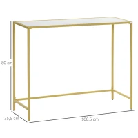 HOMCOM Consola Mesa de Entrada con Vidrio y Marco de Acero Mueble Recibidor para Pasillo Salón 100,5x35,5x80 cm Blanco(m-3)
