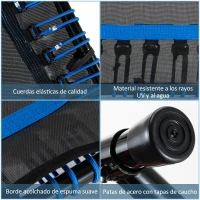 HOMCOM Trampolín de Fitness Ø122 cm Cama Elástica con Mango Ajustable de 3 Niveles 122-138 cm Funda Protectora y Marco de Acero para Interiores y Exteriores Negro y Azul(m-7)