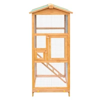 PawHut Jaula para Pájaros Grande de Madera de Abeto con 2 Puertas Bandeja Extraíble y Techo Asfáltico 68x63x165cm Madera(m-8)
