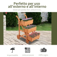 Outsunny Fioriera da Balcone Verticale a 3 Livelli, Carrello Porta Piante da Esterno Portafiori in Legno con Foro di Drenaggio e 4 Ruote, 48 x 82 x 89.5cm(m-7)