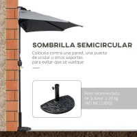 Outsunny Sombrilla de Jardín con 24 Luces LED Solar 270x135x240 cm Parasol Semicircular con Manivela para Balcón Terraza Gris(m-4)