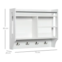 HOMCOM Estantería de Pared Organizador de Entrada con 4 Ganchos 3 Compartimentos 1 Estante y Barra Metálica Moderno para Ropa Llaves Libros 73x20x60 cm Blanco(m-3)