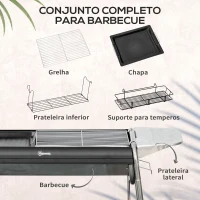 Outsunny Barbecue a Carvão Portátil com Grelha de Aço Inoxidável Prateleira para Temperos e Prateleira de Armazenamento 96x61x72 cm Preto(m-4)