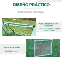 Outsunny Invernadero de Terraza Jardín 180x140x80 cm Tipo Caseta de Acero Plástico con Puertas y Ventanas Enrollables para Cultivo de Plantas Verduras Flores Verde(m-4)