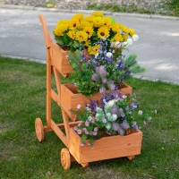 Outsunny Fioriera da Balcone Verticale a 3 Livelli, Carrello Porta Piante da Esterno Portafiori in Legno con Foro di Drenaggio e 4 Ruote, 48 x 82 x 89.5cm(m-2)