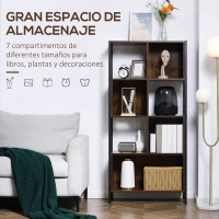 HOMCOM Estantería de Estilo Industrial de Madera con 7 Compartimentos para Salón Oficina 74x30x155 cm Marrón Rústico(m-6)