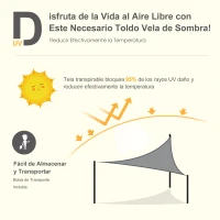 Outsunny Toldo Vela Triangular 5x5x5 m Vela de Sombra para Jardín Patio Terraza Poliéster Anti UV Color Gris(m-4)