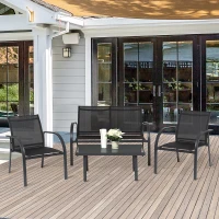 Conjunto Set Muebles de Jardín para Interiores y Exteriores 4 Piezas Incluye Una Mesa 84x44x36cm Dos Sillones 67x60x76 cm y Una Sofá 67x110x76 cm Estilo Elegante Negro(m-2)