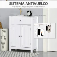 kleankin Armario de Baño con 1 Cajón 2 Puertas y Estante Interior Ajustable Mueble Auxiliar de Almacenaje Multifuncional para Salón Cocina Antivuelco 60x30x80 cm Blanco(m-6)