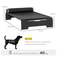 PawHut Cama Elevada para Mascotas Perros Gatos Tela Transpirable con Almohada Extraíble Exterior Interior Jardín Terraza 122x72x30 cm Negro(m-3)