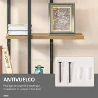 HOMCOM Estantería Librería de Almacenamiento Metálica de 5 Niveles con Diseño Irregular 80x39x179,5 cm Negro y Natural(m-5)