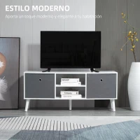 HOMCOM Mueble de TV para Televisores de hasta 50" con 2 Cajones de Tela y Estantes Abiertos110x29x46,5 cm Blanco y Gris(m-4)