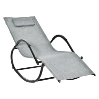 Outsunny Tumbona Mecedora de Exterior con Reposabrazos Reposacabezas y Efecto de Ratán para Jardín Terraza Patio Carga Máx. 160 kg 61x160x79 cm Gris(m-1)