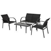 Conjunto Set Muebles de Jardín para Interiores y Exteriores 4 Piezas Incluye Una Mesa 84x44x36cm Dos Sillones 67x60x76 cm y Una Sofá 67x110x76 cm Estilo Elegante Negro(m-1)