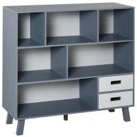 HOMCOM Estantería Librería con 6 Compartimentos y 2 Cajones Mueble Auxiliar con Patas para Libros Decoraciones Fotos 105x30x96 cm Azul y Gris(m-1)