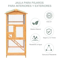 PawHut Jaula para Pájaros Grande de Madera de Abeto con 2 Puertas Bandeja Extraíble y Techo Asfáltico 68x63x165cm Madera(m-4)