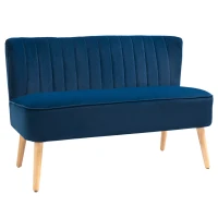 HOMCOM Modern Velvet Double Seat Sofa w/ Wood Frame Foam Padding High Back Soft Comfortable Compact Couch Blue(m-1)