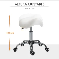 HOMCOM Taburete con Ruedas Taburete Giratoria con Altura Ajustable Taburete Cosmetica Dentista Peluqueria 52x53x49-61 cm Blanco(m-4)